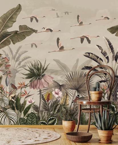 papier peint mural beige flamant rose appelé Jungle Flamingo Flamboyance chez Wallsauce pour les chambres et les salons papier peint mural beige flamant rose appelé Jungle Flamingo Flamboyance chez Wallsauce pour les chambres et les salons