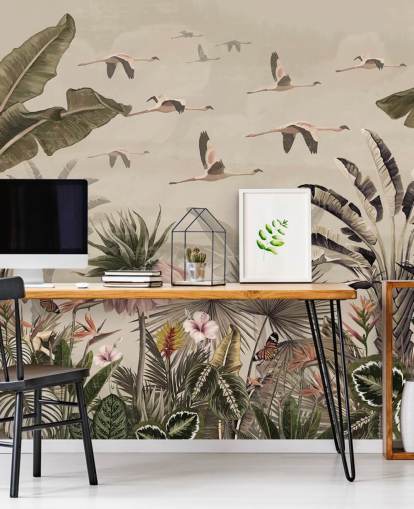 papier peint mural beige flamant rose appelé Jungle Flamingo Flamboyance chez Wallsauce pour les chambres et les salons papier peint mural beige flamant rose appelé Jungle Flamingo Flamboyance chez Wallsauce pour les chambres et les salons