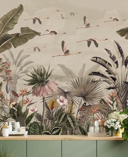 papier peint mural beige flamant rose appelé Jungle Flamingo Flamboyance chez Wallsauce pour les chambres et les salons papier peint mural beige flamant rose appelé Jungle Flamingo Flamboyance chez Wallsauce pour les chambres et les salons