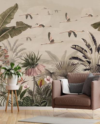 papier peint mural beige flamant rose appelé Jungle Flamingo Flamboyance chez Wallsauce pour les chambres et les salons papier peint mural beige flamant rose appelé Jungle Flamingo Flamboyance chez Wallsauce pour les chambres et les salons