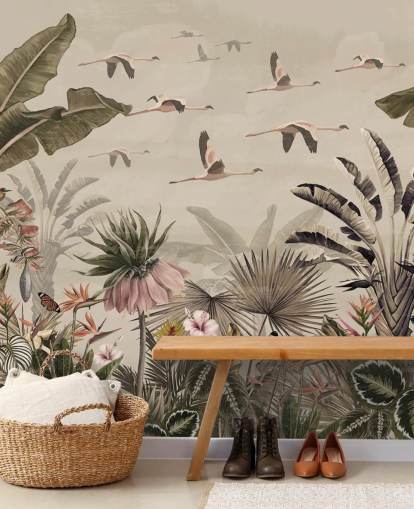 papier peint mural beige flamant rose appelé Jungle Flamingo Flamboyance chez Wallsauce pour les chambres et les salons papier peint mural beige flamant rose appelé Jungle Flamingo Flamboyance chez Wallsauce pour les chambres et les salons
