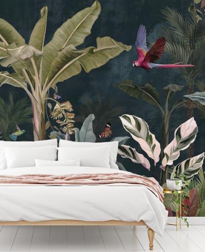 papier peint mural de la jungle appelé Parrot Flying Through the Jungle at Wallsauce pour les chambres et les salons papier peint mural de la jungle appelé Parrot Flying Through the Jungle at Wallsauce pour les chambres et les salons