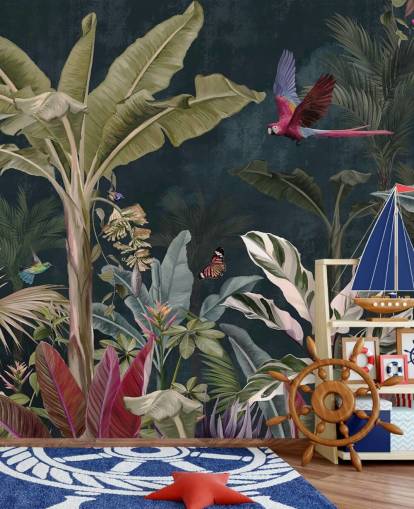 jungle wallpaper mural called Parrot Flying Through the Jungle at Wallsauce for bedrooms and living rooms jungle wallpaper mural called Parrot Flying Through the Jungle at Wallsauce for bedrooms and living rooms
