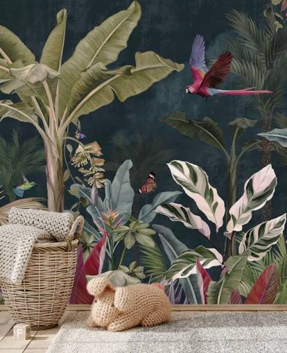 jungle wallpaper mural called Parrot Flying Through the Jungle at Wallsauce for bedrooms and living rooms jungle wallpaper mural called Parrot Flying Through the Jungle at Wallsauce for bedrooms and living rooms