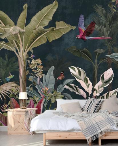carta da parati murale sulla giungla chiamata Parrot Flying Through the Jungle at Wallsauce per camere da letto e salotti carta da parati murale sulla giungla chiamata Parrot Flying Through the Jungle at Wallsauce per camere da letto e salotti