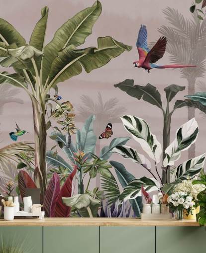 papier peint mural de la jungle rose appelé Parrot Flying Through the Jungle Pink at Wallsauce pour chambres et salles de bain papier peint mural de la jungle rose appelé Parrot Flying Through the Jungle Pink at Wallsauce pour chambres et salles de bain