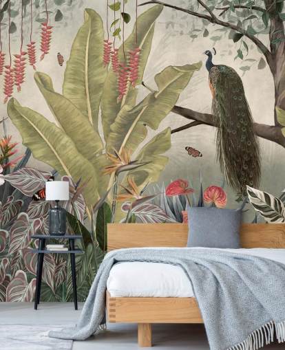 peacock wallpaper mural called Peacock in the Jungle at Wallsauce for bedrooms, living rooms and dining rooms peacock wallpaper mural called Peacock in the Jungle at Wallsauce for bedrooms, living rooms and dining rooms