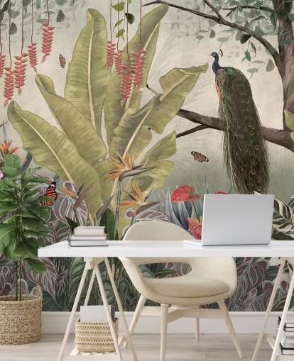 peacock wallpaper mural called Peacock in the Jungle at Wallsauce for bedrooms, living rooms and dining rooms peacock wallpaper mural called Peacock in the Jungle at Wallsauce for bedrooms, living rooms and dining rooms