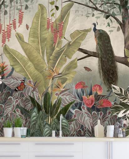 peacock wallpaper mural called Peacock in the Jungle at Wallsauce for bedrooms, living rooms and dining rooms peacock wallpaper mural called Peacock in the Jungle at Wallsauce for bedrooms, living rooms and dining rooms