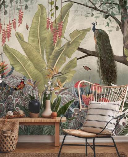 papier peint mural en forme de paon appelé Peacock in the Jungle at Wallsauce pour les chambres, les salons et les salles à manger papier peint mural en forme de paon appelé Peacock in the Jungle at Wallsauce pour les chambres, les salons et les salles à manger