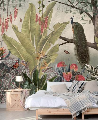 peacock wallpaper mural called Peacock in the Jungle at Wallsauce for bedrooms, living rooms and dining rooms peacock wallpaper mural called Peacock in the Jungle at Wallsauce for bedrooms, living rooms and dining rooms