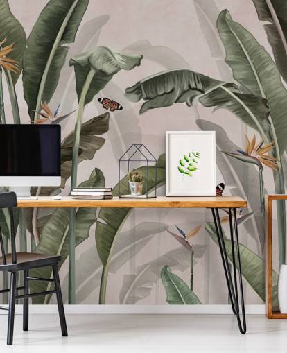 pink jungle wallpaper mural called Palm Trees and Butterflies Pink at Wallsauce for bedrooms and living rooms pink jungle wallpaper mural called Palm Trees and Butterflies Pink at Wallsauce for bedrooms and living rooms