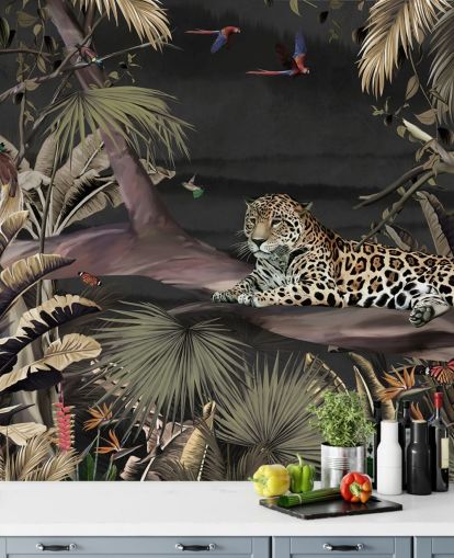 dark jungle wallpaper mural called Relaxing Jungle Jaguar Dark at Wallsauce for bedrooms and living rooms dark jungle wallpaper mural called Relaxing Jungle Jaguar Dark at Wallsauce for bedrooms and living rooms