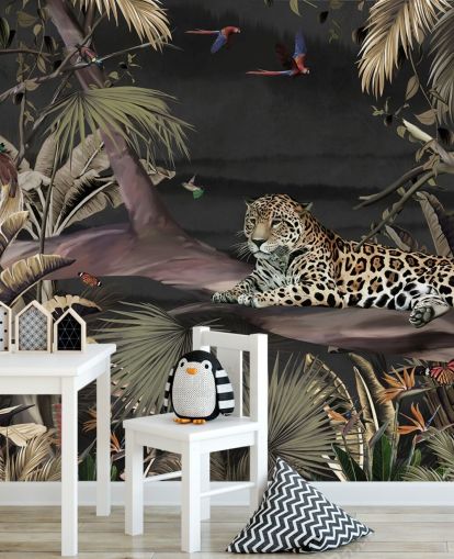 dark jungle wallpaper mural called Relaxing Jungle Jaguar Dark at Wallsauce for bedrooms and living rooms dark jungle wallpaper mural called Relaxing Jungle Jaguar Dark at Wallsauce for bedrooms and living rooms