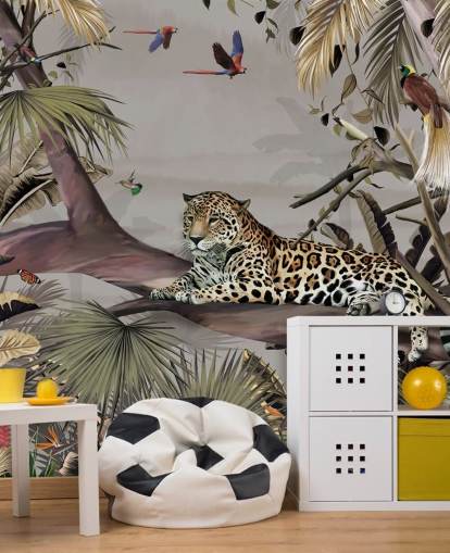 jungle tapetmaleri kaldet Relaxing Jungle Jaguar på Wallsauce til soveværelser, gange og spisestuer jungle tapetmaleri kaldet Relaxing Jungle Jaguar på Wallsauce til soveværelser, gange og spisestuer