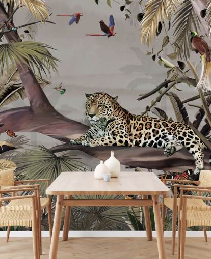 mural de papel pintado de la jungla llamado Relaxing Jungle Jaguar at Wallsauce para dormitorios, pasillos y comedores mural de papel pintado de la jungla llamado Relaxing Jungle Jaguar at Wallsauce para dormitorios, pasillos y comedores