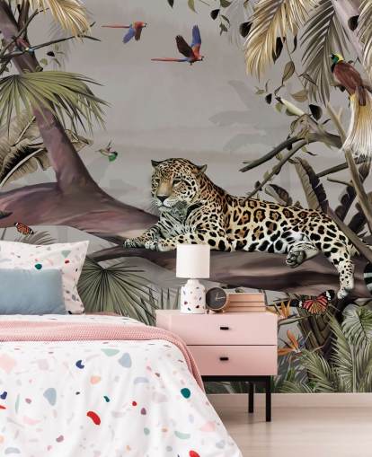 Dschungel-Tapete namens Relaxing Jungle Jaguar in Wallsauce für Schlafzimmer, Flure und Esszimmer