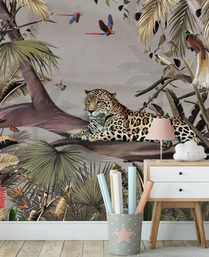 jungel tapetmaleri kalt Relaxing Jungle Jaguar på Wallsauce for soverom, ganger og spiserom