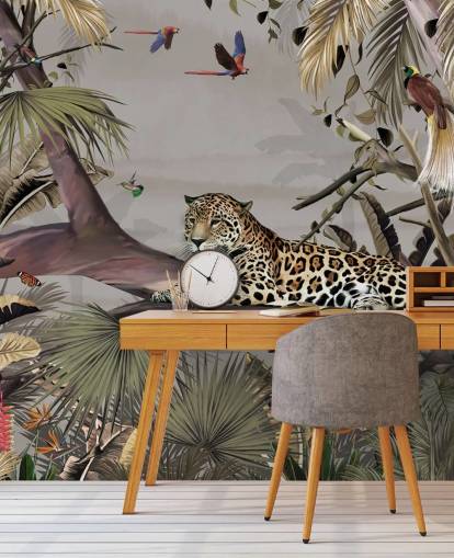 jungle wallpaper mural called Relaxing Jungle Jaguar at Wallsauce for bedrooms, hallways and dining rooms jungle wallpaper mural called Relaxing Jungle Jaguar at Wallsauce for bedrooms, hallways and dining rooms