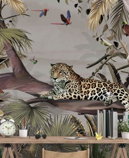 jungel tapetmaleri kalt Relaxing Jungle Jaguar på Wallsauce for soverom, ganger og spiserom