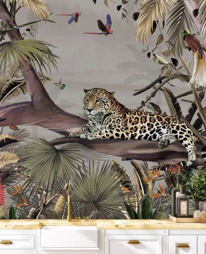 jungle wallpaper mural called Relaxing Jungle Jaguar at Wallsauce for bedrooms, hallways and dining rooms jungle wallpaper mural called Relaxing Jungle Jaguar at Wallsauce for bedrooms, hallways and dining rooms