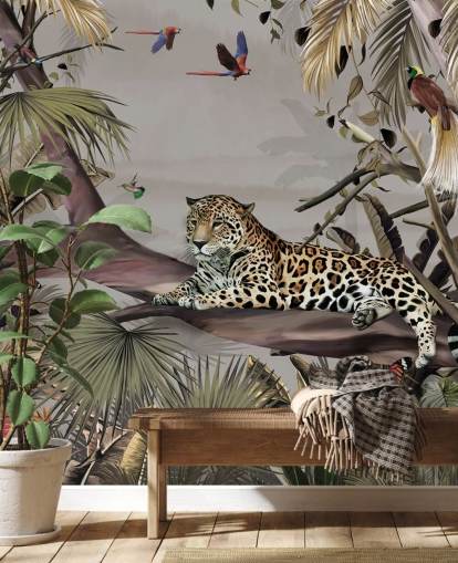 jungel tapetmaleri kalt Relaxing Jungle Jaguar på Wallsauce for soverom, ganger og spiserom