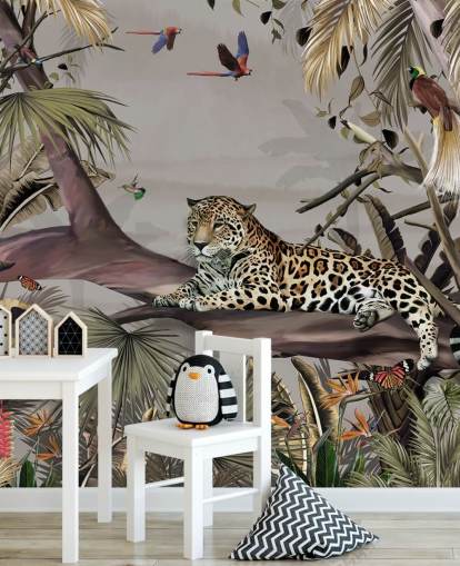 djungel tapetväggmålning som heter Relaxing Jungle Jaguar på Wallsauce för sovrum, hallar och matsalar djungel tapetväggmålning som heter Relaxing Jungle Jaguar på Wallsauce för sovrum, hallar och matsalar