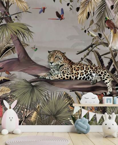 jungle wallpaper mural called Relaxing Jungle Jaguar at Wallsauce for bedrooms, hallways and dining rooms jungle wallpaper mural called Relaxing Jungle Jaguar at Wallsauce for bedrooms, hallways and dining rooms