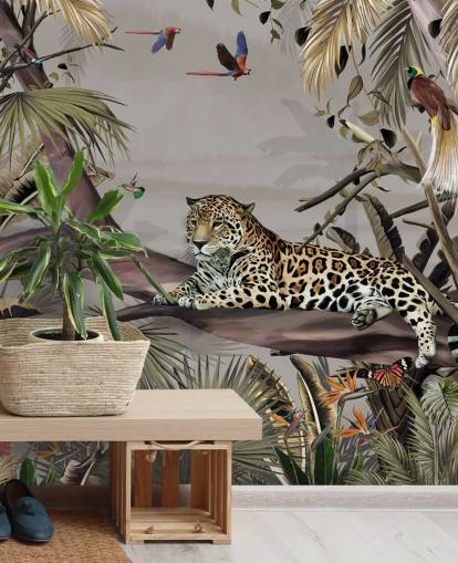 jungle wallpaper mural called Relaxing Jungle Jaguar at Wallsauce for bedrooms, hallways and dining rooms jungle wallpaper mural called Relaxing Jungle Jaguar at Wallsauce for bedrooms, hallways and dining rooms