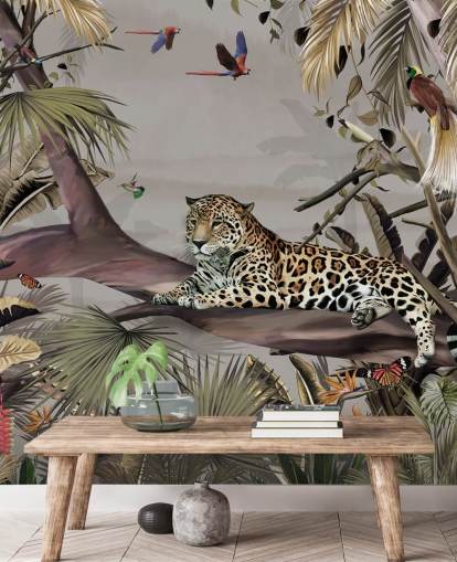 Dschungel-Tapete namens Relaxing Jungle Jaguar in Wallsauce für Schlafzimmer, Flure und Esszimmer
