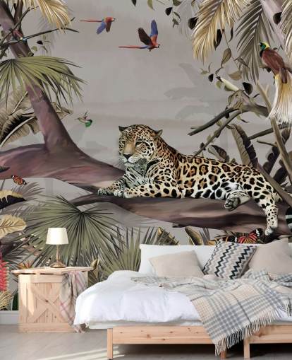 jungle tapetmaleri kaldet Relaxing Jungle Jaguar på Wallsauce til soveværelser, gange og spisestuer jungle tapetmaleri kaldet Relaxing Jungle Jaguar på Wallsauce til soveværelser, gange og spisestuer