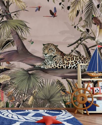 pink jungle wallpaper mural called Relaxing Jungle Jaguar Pink at Wallsauce for living rooms, bedrooms and bathrooms pink jungle wallpaper mural called Relaxing Jungle Jaguar Pink at Wallsauce for living rooms, bedrooms and bathrooms