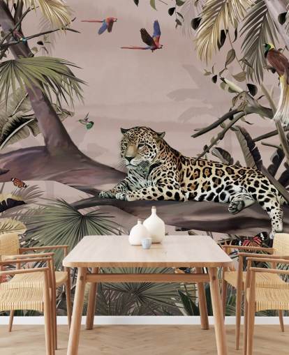 papier peint mural de la jungle rose appelé Relaxing Jungle Jaguar Pink chez Wallsauce pour les salons, les chambres et les salles de bain papier peint mural de la jungle rose appelé Relaxing Jungle Jaguar Pink chez Wallsauce pour les salons, les chambres et les salles de bain