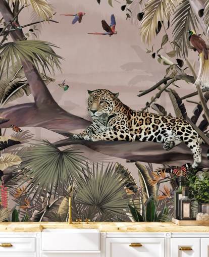 pink jungle wallpaper mural called Relaxing Jungle Jaguar Pink at Wallsauce for living rooms, bedrooms and bathrooms pink jungle wallpaper mural called Relaxing Jungle Jaguar Pink at Wallsauce for living rooms, bedrooms and bathrooms