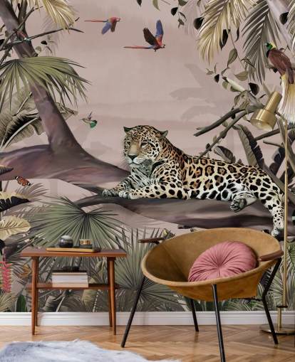 pink jungle wallpaper mural called Relaxing Jungle Jaguar Pink at Wallsauce for living rooms, bedrooms and bathrooms pink jungle wallpaper mural called Relaxing Jungle Jaguar Pink at Wallsauce for living rooms, bedrooms and bathrooms