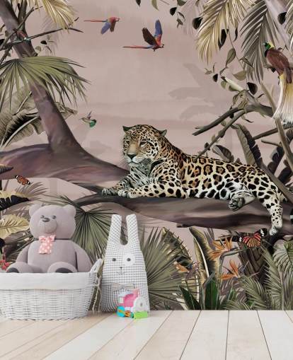 pink jungle wallpaper mural called Relaxing Jungle Jaguar Pink at Wallsauce for living rooms, bedrooms and bathrooms pink jungle wallpaper mural called Relaxing Jungle Jaguar Pink at Wallsauce for living rooms, bedrooms and bathrooms