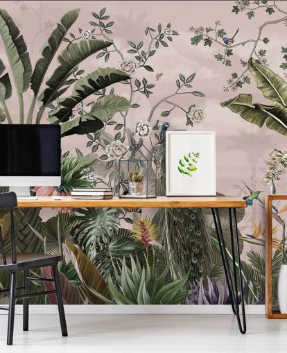papier peint mural tropical rose appelé Tropical Forest Peacock Pink chez Wallsauce pour les chambres et les salons papier peint mural tropical rose appelé Tropical Forest Peacock Pink chez Wallsauce pour les chambres et les salons
