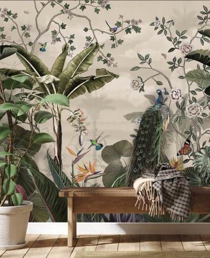 tropical forest peacock wallpaper mural called Tropical Forest Peacock at Wallsauce for bedrooms and living rooms tropical forest peacock wallpaper mural called Tropical Forest Peacock at Wallsauce for bedrooms and living rooms