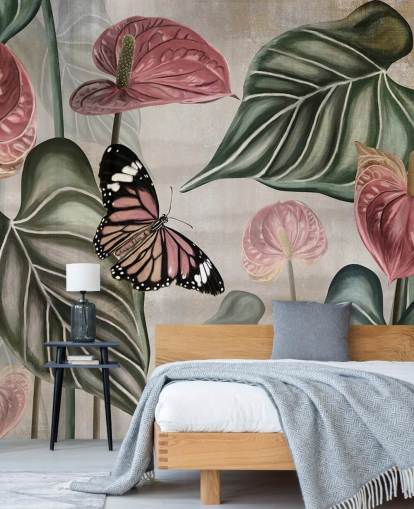 djungelfjäril tapetväggmålning som heter Tropical Jungle Close Up på Wallsauce för sovrum och vardagsrum djungelfjäril tapetväggmålning som heter Tropical Jungle Close Up på Wallsauce för sovrum och vardagsrum