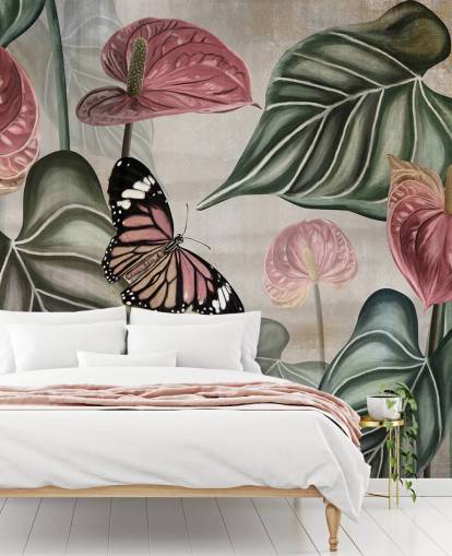 jungle butterfly wallpaper mural called Tropical Jungle Close Up at Wallsauce for bedrooms and living rooms