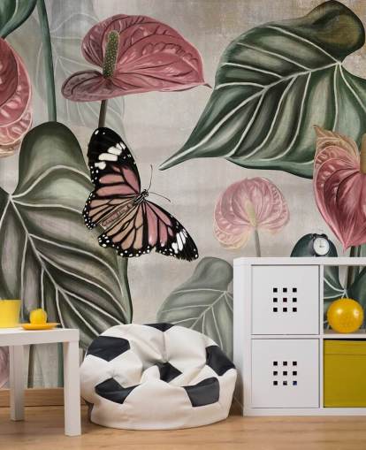 jungle butterfly wallpaper mural called Tropical Jungle Close Up at Wallsauce for bedrooms and living rooms