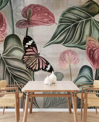 jungle butterfly wallpaper mural called Tropical Jungle Close Up at Wallsauce for bedrooms and living rooms