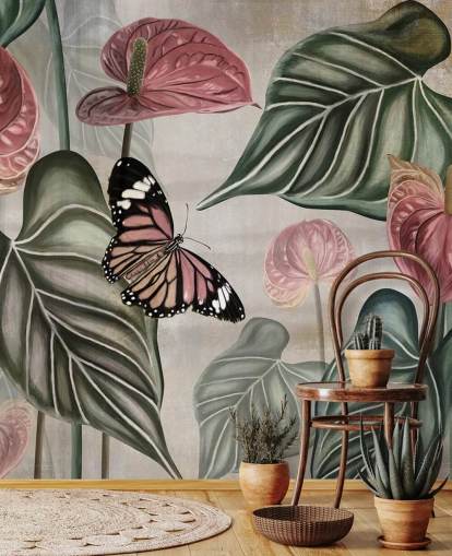 jungle butterfly wallpaper mural called Tropical Jungle Close Up at Wallsauce for bedrooms and living rooms