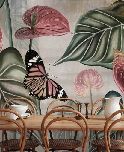 papier peint mural en forme de papillon de la jungle appelé Tropical Jungle Close Up at Wallsauce pour les chambres et les salons
