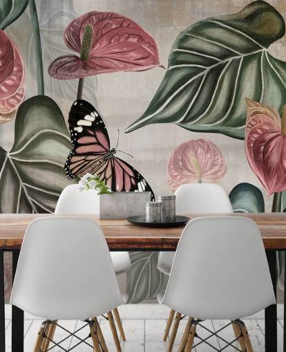 jungle vlinder behangmuurschildering genaamd Tropical Jungle Close Up at Wallsauce voor slaapkamers en woonkamers