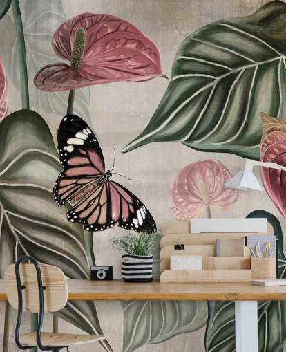 Wandbild mit Dschungel-Schmetterlingen namens Tropical Jungle Close Up at Wallsauce für Schlafzimmer und Wohnzimmer