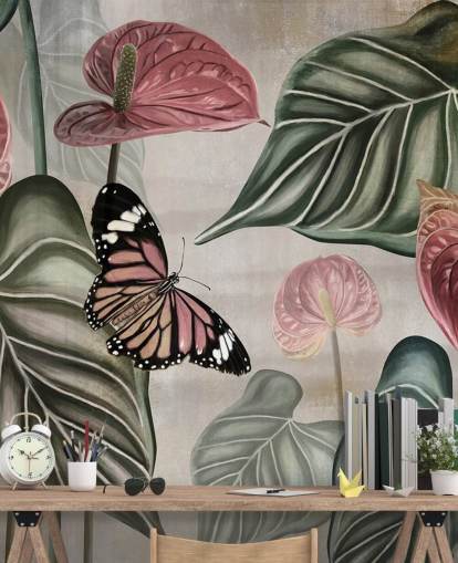jungle butterfly wallpaper mural called Tropical Jungle Close Up at Wallsauce for bedrooms and living rooms