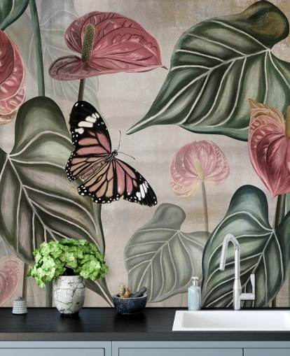mural de papel de parede de borboleta da selva chamado Tropical Jungle Close Up at Wallsauce para quartos e salas de estar mural de papel de parede de borboleta da selva chamado Tropical Jungle Close Up at Wallsauce para quartos e salas de estar