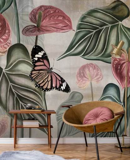 jungle sommerfugl tapetmaleri kaldet Tropical Jungle Close Up på Wallsauce til soveværelser og stuer