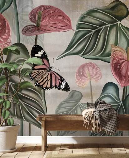jungle butterfly wallpaper mural called Tropical Jungle Close Up at Wallsauce for bedrooms and living rooms